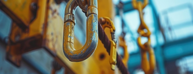 Photo closeup of yellow crane hook