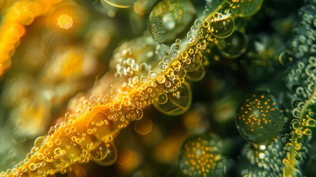 Closeup of yellow and green bubbles