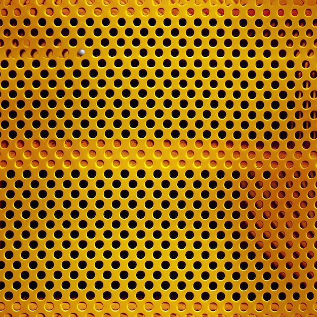 Closeup of a yellow perforated metal texture with a subtle pattern