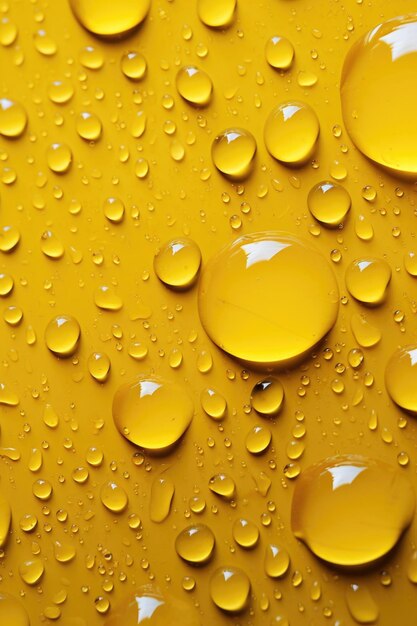 黄色い水滴のクローズアップ 背景と反射