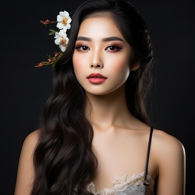 Photo closeup of a young asian girl with makeup