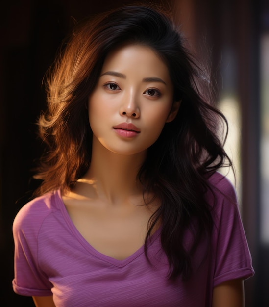 Photo closeup of a young asian girl with natural makeup