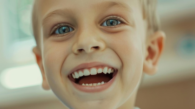 Foto un primo piano del sorriso gioioso di un giovane ragazzo
