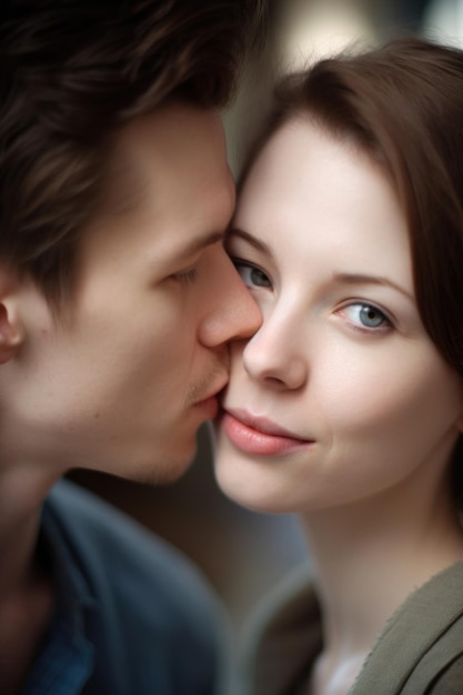 Closeup of a young couple kissing created with generative ai