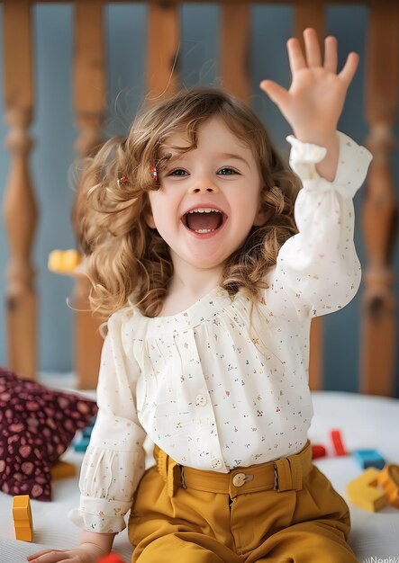 Closeup Young girl playing with her toys in the room Concept childhood growing up