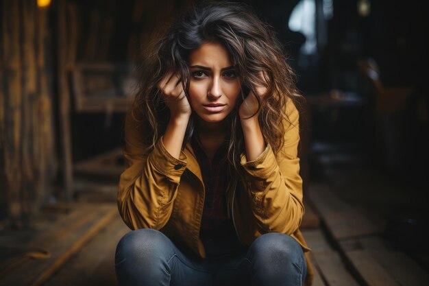 Closeup of a young girl resting her hand on her chin looking pensive with a worried expression Stress concerns mental health issues