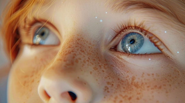 Closeup of a young girls eyes wide with wonder as she plays an augmented reality game with her