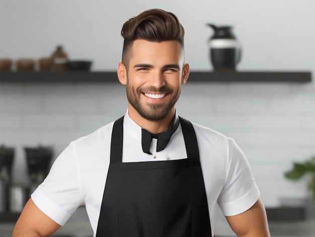 Closeup young handsome barista man