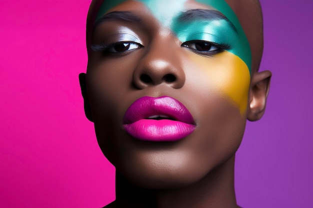 Foto close-up di un giovane con un trucco colorato gente stile di vita moda concetto lgbtq