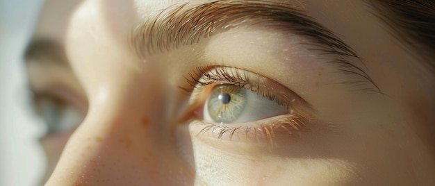 closeup of a young person eyes capture intricacies of the iris the glistening reflection and the subtle freckles on sunkissed skin highlighting the beauty and uniqueness of human eyes