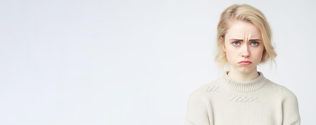 Closeup of a young woman angry screaming in a scandal white background isolate