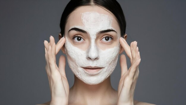 Closeup of young woman purifying the facial skin