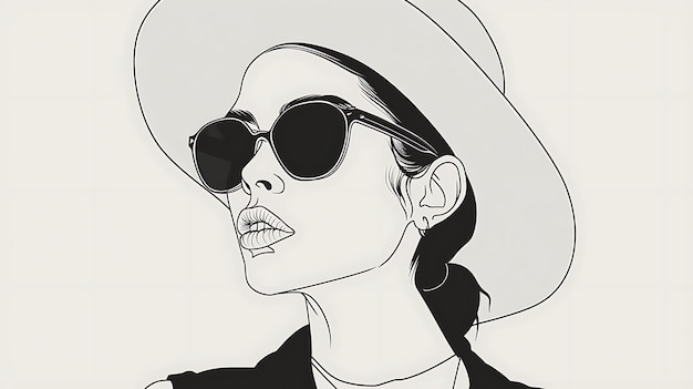 Photo closeup of a young woman wearing a hat and sunglasses she has her hair in a ponytail and is looking to the side with a serious expression