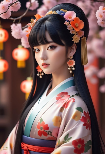 Closeup of a young woman wearing a kimono