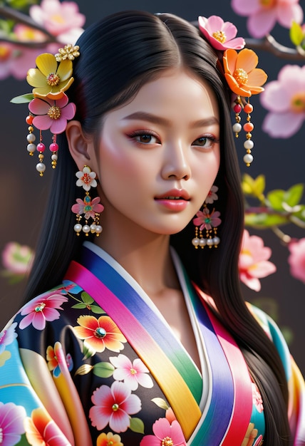 Closeup of a young woman wearing a kimono