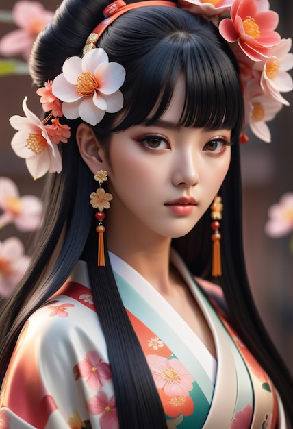 Closeup of a young woman wearing a kimono