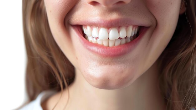 Photo closeup of a young womans smile she has white healthy teeth and is smiling happily