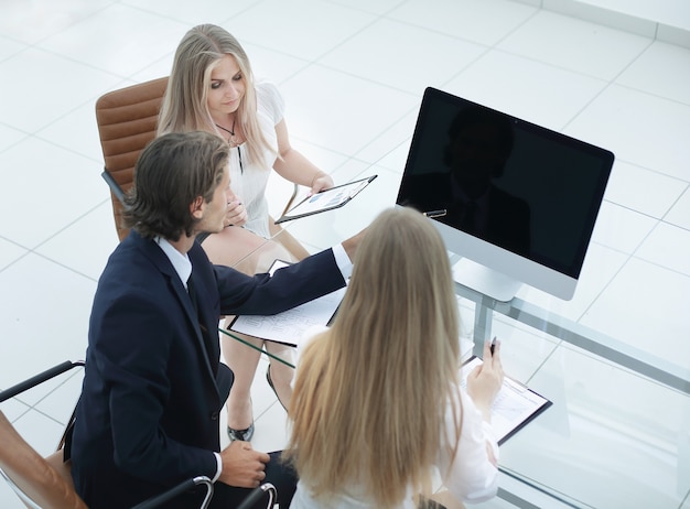 Closeupbusiness team working with documents in a modern office