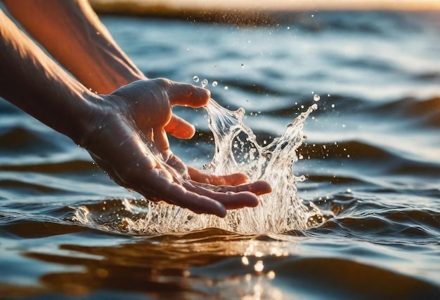 Foto closeupofacaucasianhands splashingwater hd 8k carta da parati immagine fotografica