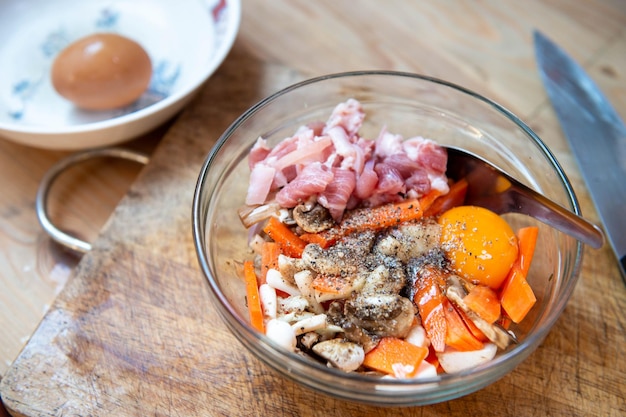 Foto primi piani di cibo pulito ingrediente misto in una ciotola