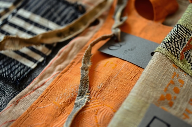 Closeups of sustainable fashion labels and tags