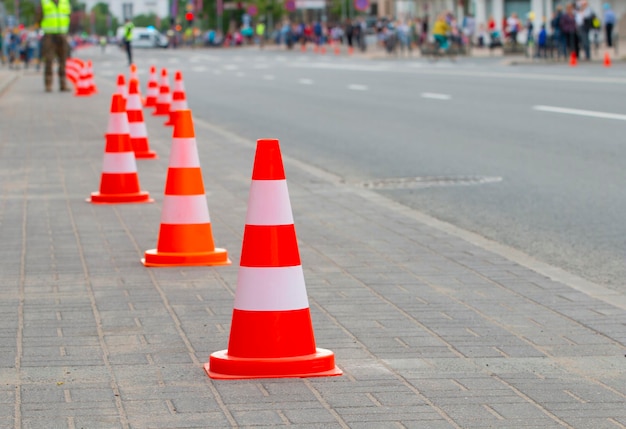 Closing the main road in the city before a mass procession of people