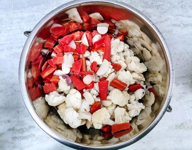 Closup view of chopped mix vegetables for pickles