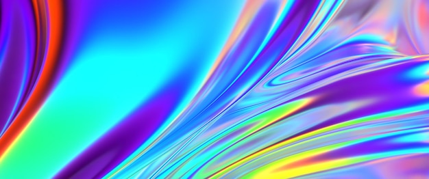 Cloth fabric gradient waves abstract background Iridescent chrome wavy surface Liquid surface ripples reflections 3d render illustration