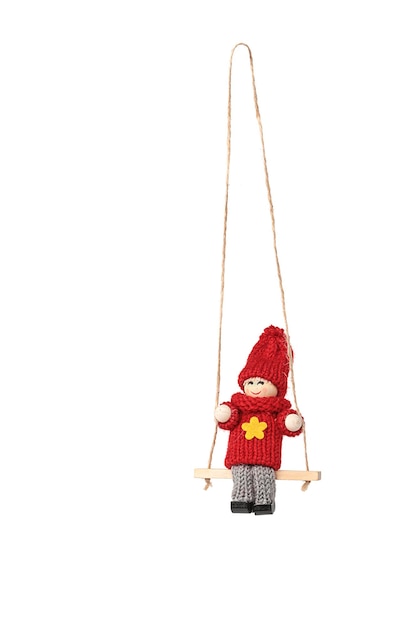 Cloth gnomes hanging with string for Christmas tree decoration