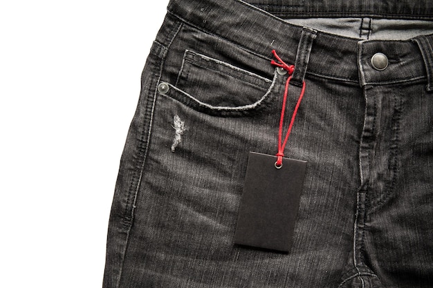 Тканевая джинсовая этикетка с пустым черным макетом