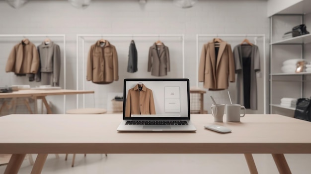 Cloth shop with desk and computer background