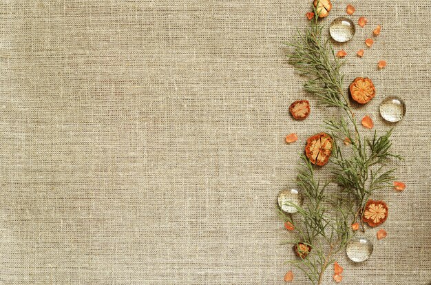 Cloth with branches and water drops