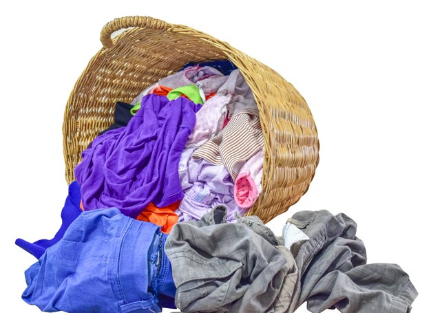 Clothes in basket against white background