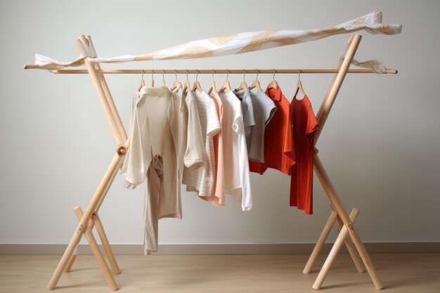 Clothes drying rack with folded laundry