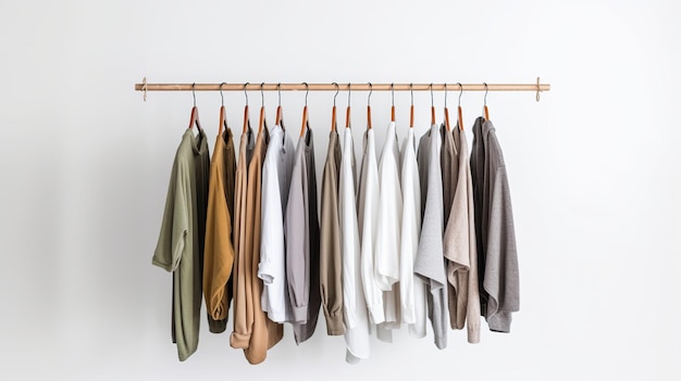 Clothes on hang rail on White Background Generative Ai