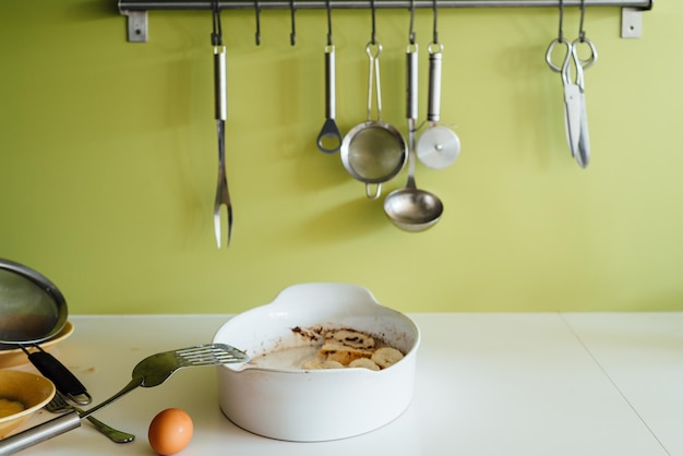 Clothes hanging in kitchen at home