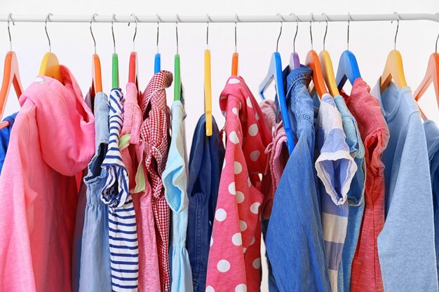 Clothes hanging on rack closeup