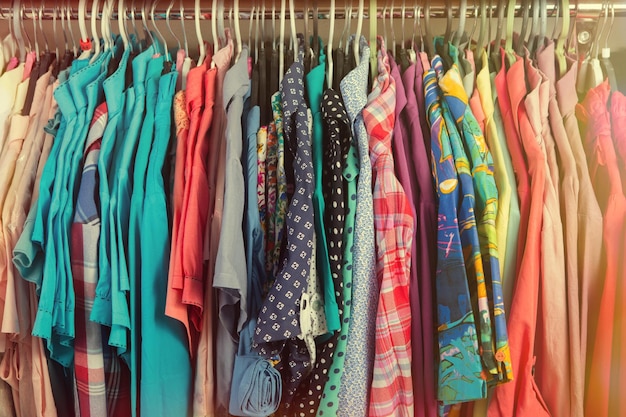 Clothes hanging on the rack in the fashion store