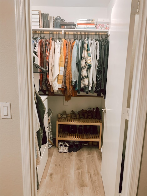 Photo clothes hanging on rack in store