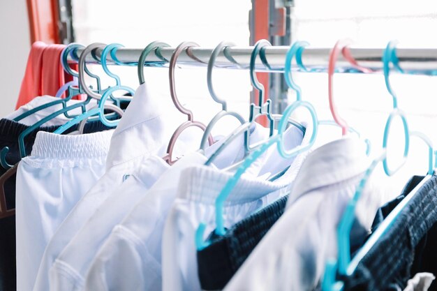 Photo clothes hanging on rack