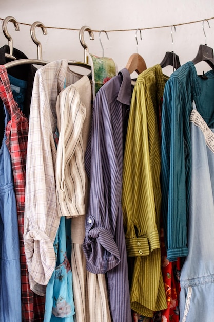 Photo clothes hanging on rope at shop