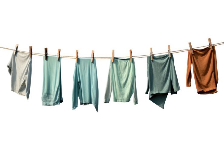 Photo clothes hanging on a taut clothesline swaying gently in the breeze the articles of clothing include shirts pants and socks varying in colors and sizes isolated on a transparent background png