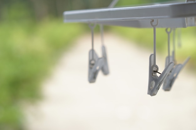 Clothes peg in the green garden