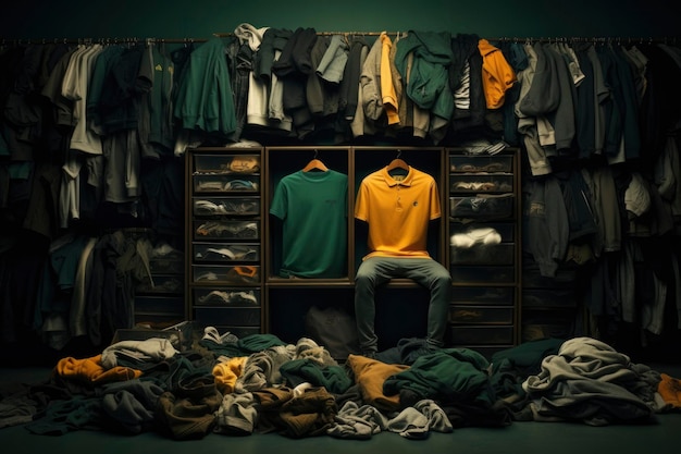 Photo clothes piled up in the laundry basket