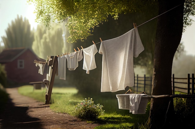 Clothesline with freshly laundered linens ready for use