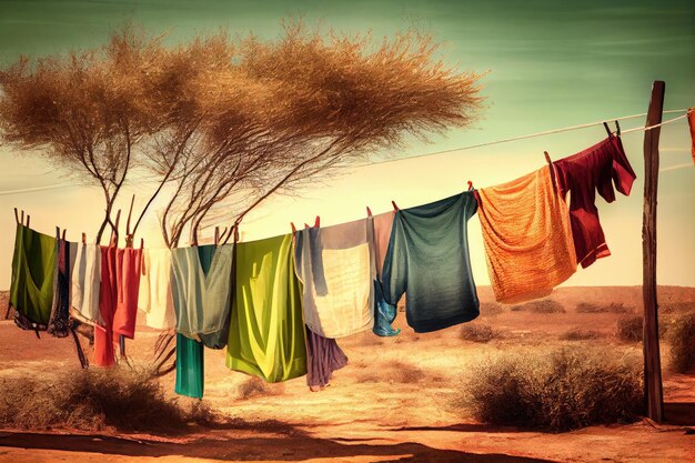 Premium Photo A Clothesline With Freshly Washed And Dried Laundry In premium-photo-a-clothesline-with-freshly-washed-and-dried-laundry-in