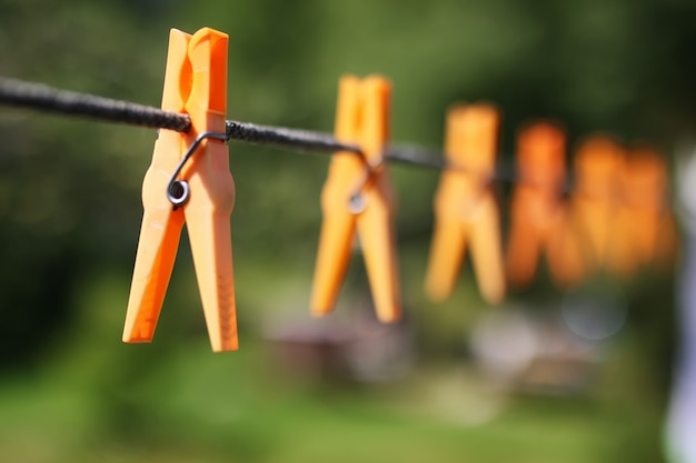 Clothespin on the rope outdoor