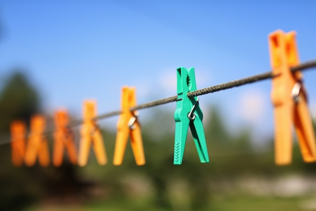 Clothespin on the rope outdoor