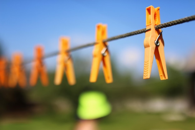 Clothespin on the rope outdoor