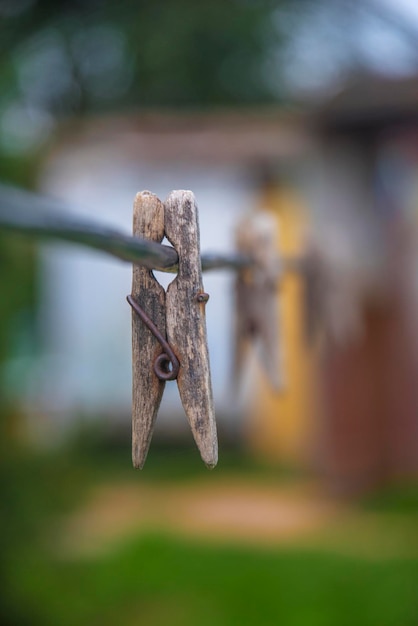 Clothespins hanging on the street